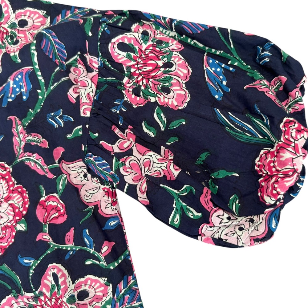 Fitzroy & Willa NWT‎ Floral Print Soleil Dress Navy Balloon Sleeve Cotton Size S - Picture 3 of 12